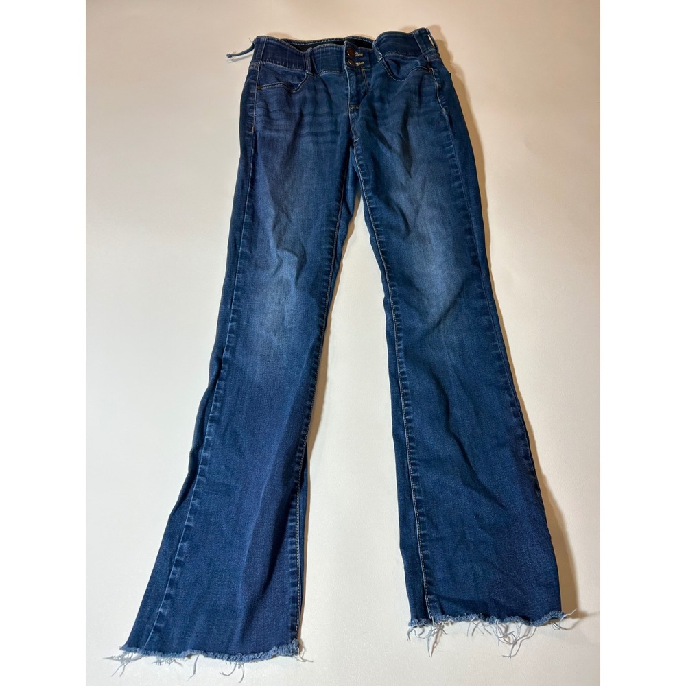 Apt. 9 Bootcut Jeans Womens 4L Blue Good Raw Hem Stretch High Rise Dark Wash